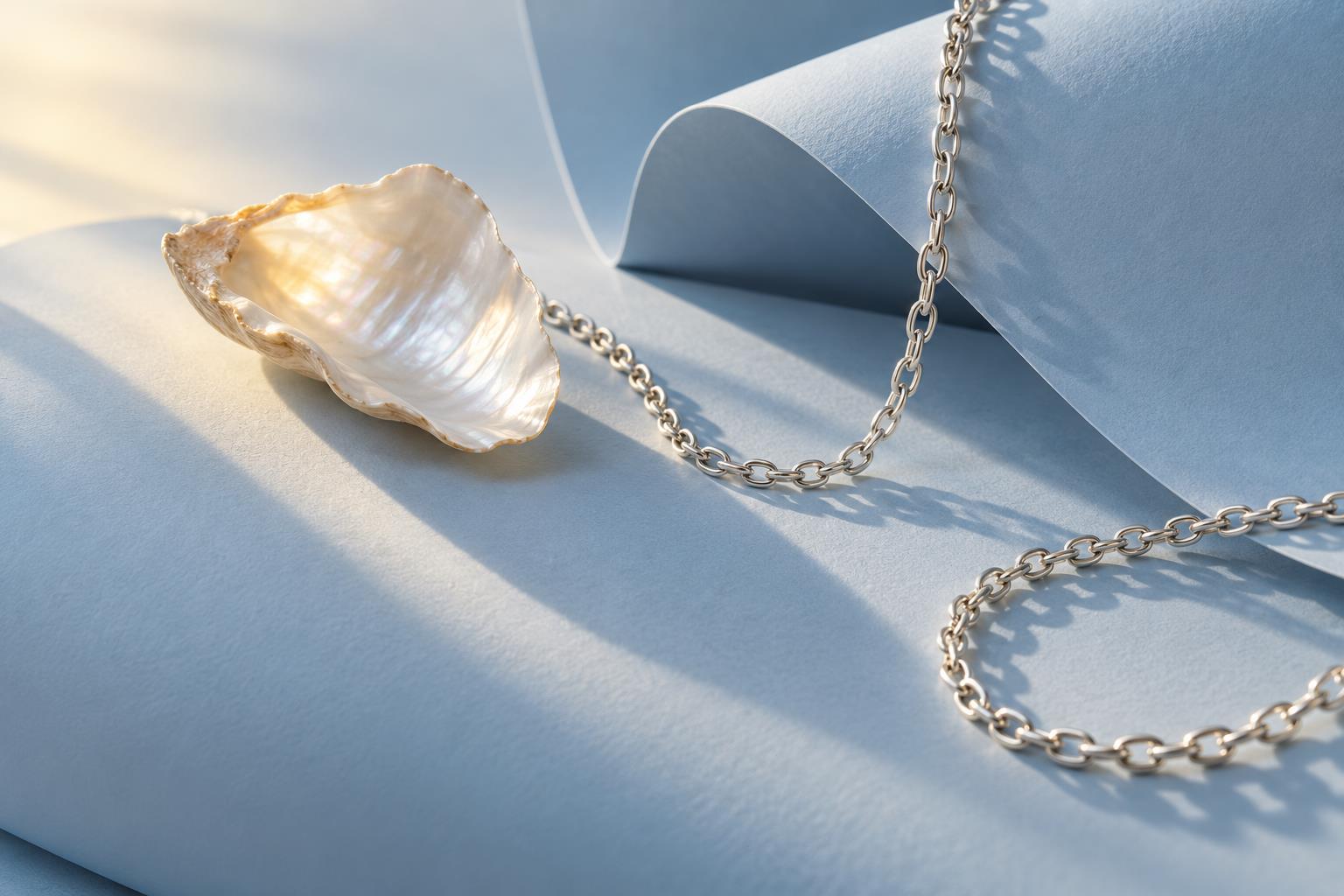 Silver chain and shell editorial